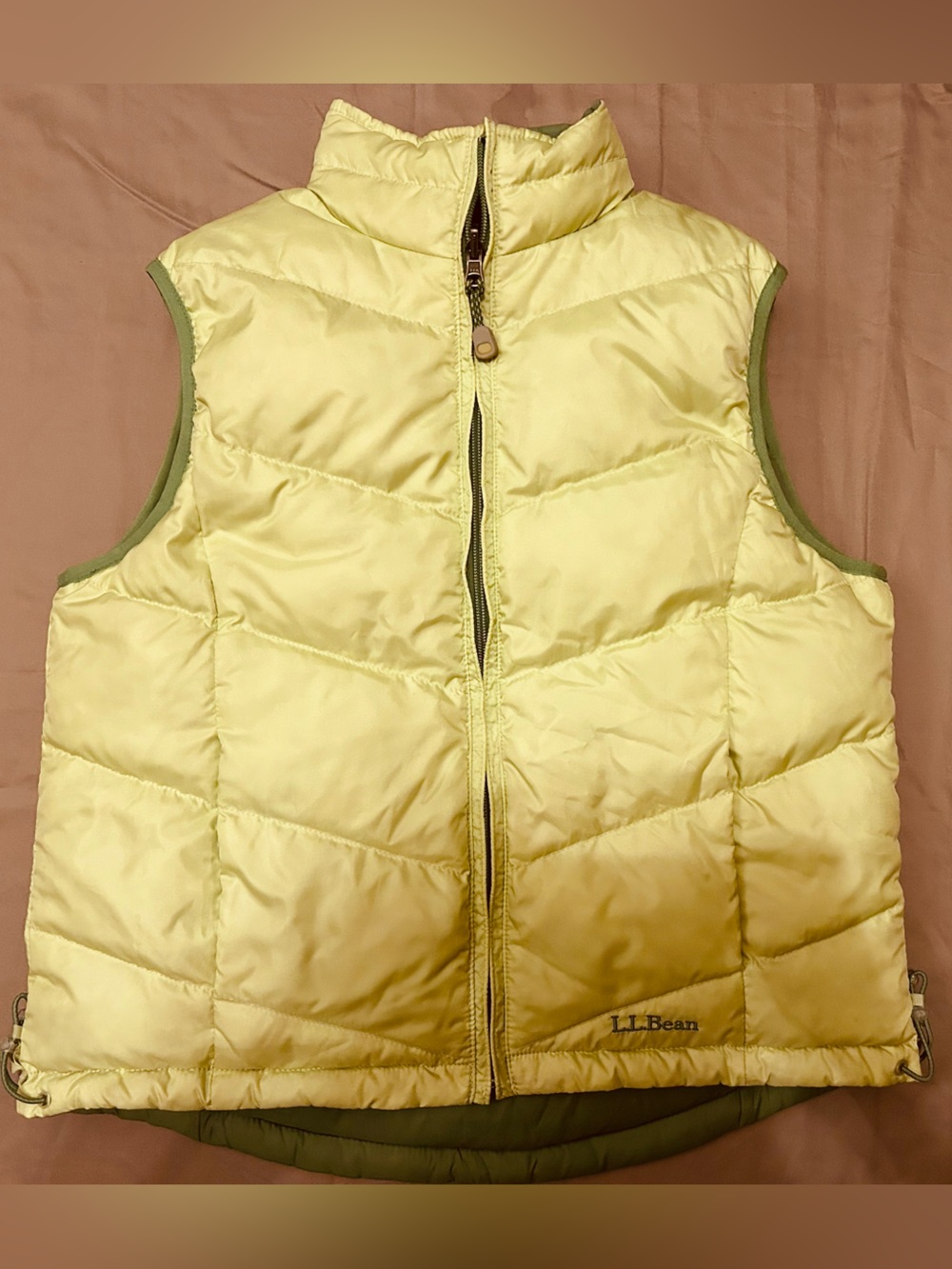 L.L.Bean Light Yellow Quilted Puffer goose down Vest Size Small